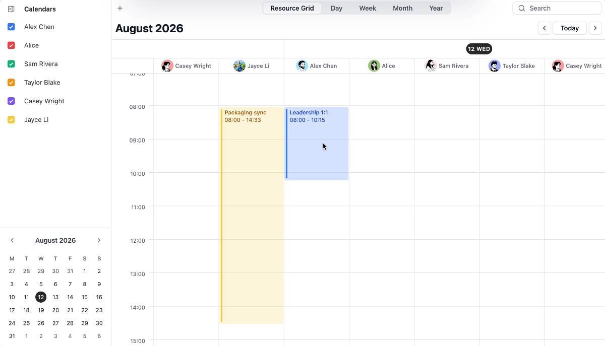 Assigning work across resources in the DayFlow resource grid